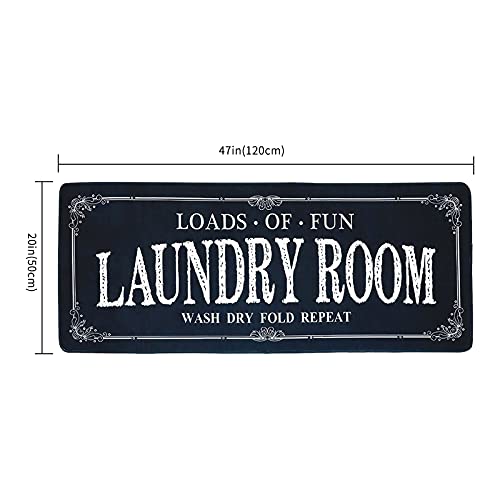 ROMAMIGO Non Slip Laundry Runner Rug - Farmhouse Kitchen Floor Mat for Mudroom and Bathroom - Black, 20 X 47 Inches - color: Black