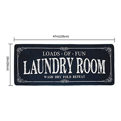 ROMAMIGO Non Slip Laundry Runner Rug - Farmhouse Kitchen Floor Mat for Mudroom and Bathroom - Black, 20 X 47 Inches - color: Black