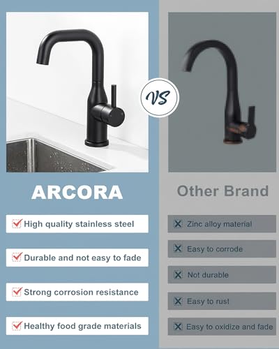 Bar Sink Faucet Single Hole: ARCORA Matte Black Wet Bar Faucets - Prep Sink Faucet 360 Swivel - Small Kitchen Bathroom Faucet with cUPC Supply Lines - color: Matte Black