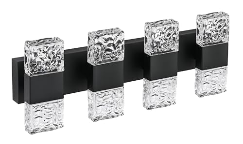 MELUCEE LED Bathroom Vanity Light 32W Crystal Vanity Light Bar 23.6 in | Modern Black Bathroom Light Fixtures Crystal Wall Sconce for Bath Powder Room Entryway, 3000K Warm Lighting - color: Black, size: 4 Lights