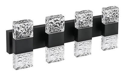 MELUCEE LED Bathroom Vanity Light 32W Crystal Vanity Light Bar 23.6 in | Modern Black Bathroom Light Fixtures Crystal Wall Sconce for Bath Powder Room Entryway, 3000K Warm Lighting - color: Black, size: 4 Lights