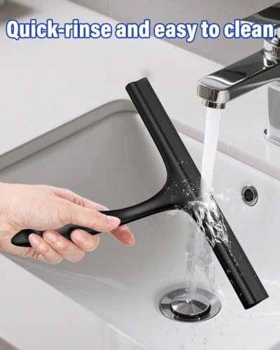 Shower Squeegee for Glass Doors 10 Inch, Black Bathroom Squeegee with Hook | Rust-Proof, Streak Free, All-Purpose Window Squeegee for Shower Glass, Tile Walls, Car, Ergonomic Grip, Silicone Squeegees - color: All Black
