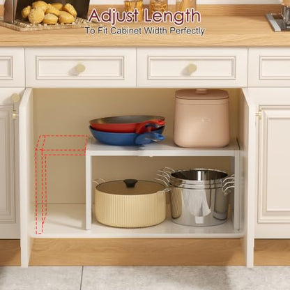 Expandable Kitchen Storage Shelves,100LBS Heavy Duty Metal Shelving Unit For Pot Pans Appliance,Adjustable White Small Shelf Rack Organizer For Kitchen Countertop Under Cabinet Closet Garage Pantry - size: 10.24"D x 23.82"W x 11.41"H