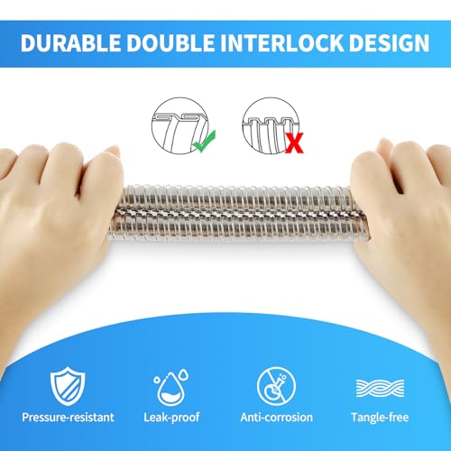90 Inch Extra Long Stainless Steel Shower Hose - Flexible & Wear-Resistant with Chrome shower head with hose Plated Nut & Insert - color: Chrome, size: 90 Inches