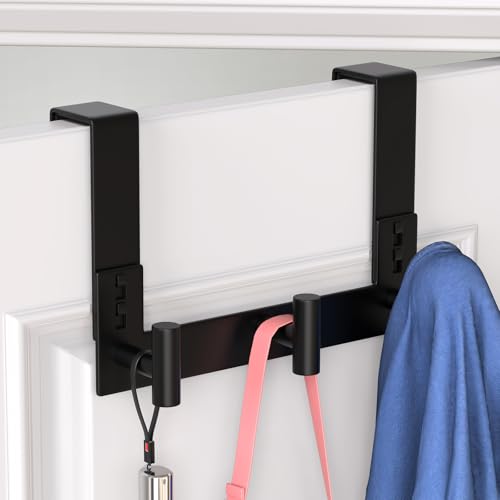 WUIVIUT Over The Door Hooks, Coat Rack Over The Door Heavy Duty Towel Rack Clothes Hanger for Bathroom liveroom Kitchen (3 Hook, Fits 1-3/4'' Thick) - size: T Shape 3 Hook, Black