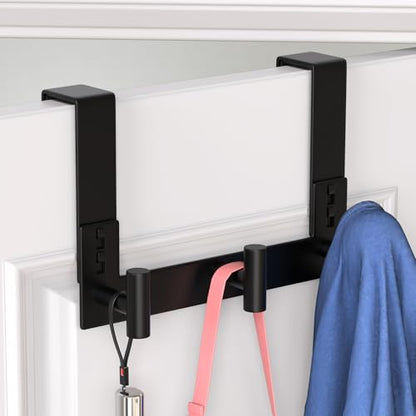 WUIVIUT Over The Door Hooks, Coat Rack Over The Door Heavy Duty Towel Rack Clothes Hanger for Bathroom liveroom Kitchen (3 Hook, Fits 1-3/4'' Thick) - size: T Shape 3 Hook, Black