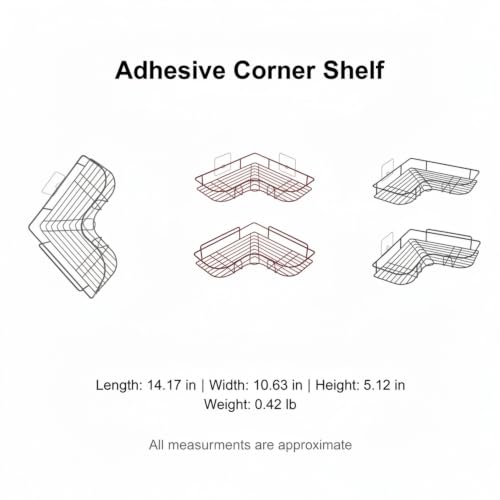 Adhesive Corner Shelf, Carbon Steel Wall Mount Storage Organizer for Bathroom Shower and Kitchen (1 PC) - size: 14.17 x 10.63 x 5.12 in