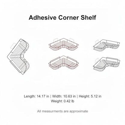 Adhesive Corner Shelf, Carbon Steel Wall Mount Storage Organizer for Bathroom Shower and Kitchen (1 PC) - size: 14.17 x 10.63 x 5.12 in