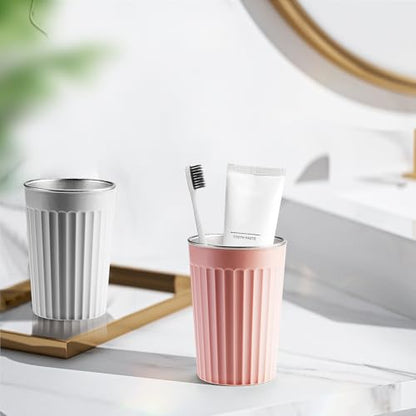 Toothbrush Cup Holder for Bathroom,Reusable Stainless Steel Bathroom Cup | 3"x4.5" Unbreakable White Bathroom Tumbler Cup ,300ml Easy To Clean Striated Mouthwash Cup - color: Gray