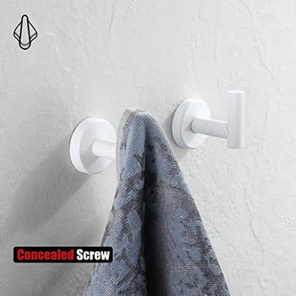 JQK Bathroom Towel Hook White, Coat Robe Clothes Hook for Bathroom Kitchen Garage Wall Mounted (2 Pack), 304 Stainless Steel 0.8mm Thicken, TH100-WH-P2 - color: White, size: 2 Pack