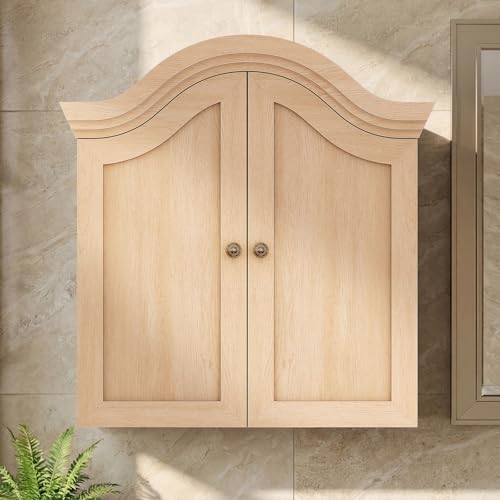 Bathroom Wall Cabinet with Scalloped Arched Top & Adjustable Shelf, Over The Toilet Storage Cabinet with Recessed Door & 3 Shelves, Medicine Cabinet for Bathroom, Laundry Room, Natural - color: Natural