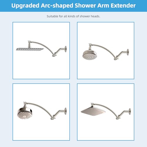 Hibbent All Metal 10'' Shower Head Extension Arm, Brushed Nickel | Solid Brass Adjustable Shower Arm with Lock Joint, Flexible Height & Angle, Universal Connection Shower Head Extender - color: Brushed Nickel, size: 10 Inch