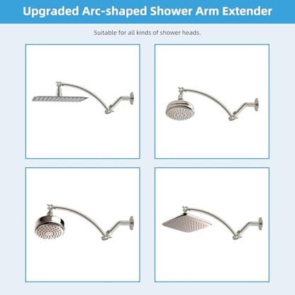 Hibbent All Metal 10'' Shower Head Extension Arm, Brushed Nickel | Solid Brass Adjustable Shower Arm with Lock Joint, Flexible Height & Angle, Universal Connection Shower Head Extender - color: Brushed Nickel, size: 10 Inch