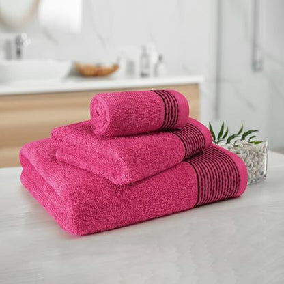 Ultra Soft 3 Pack Cotton Towel Set, Contains a Bath Towel 28x55 inch, a Hand Towel 16x24 inch & a Wash Coth 12x12 inch, Ideal Everyday use, Compact & Lightweight -Hot Pink - color: Hot Pink, size: 3 Pack Set