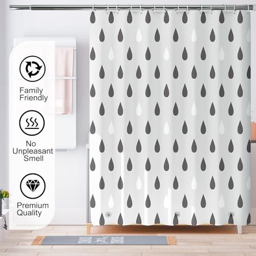 TIKABC Shower Curtain Liner, 4G PEVA Shower Liner, Plastic Waterproof Shower Curtains, 72x72 inch with Grommet Holes 3 Magnetic Weights - color: Black Raindrops