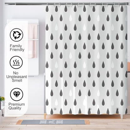 TIKABC Shower Curtain Liner, 4G PEVA Shower Liner, Plastic Waterproof Shower Curtains, 72x72 inch with Grommet Holes 3 Magnetic Weights - color: Black Raindrops
