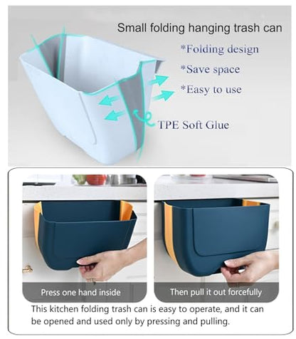 Hanging Folding Mini Trash Can for Kitchen Cabinet Door, Small Collapsible Garbage Bin Under Sink,Wall Mounted Waste Bin- Container Cabinet/Bedroom/Bathroom (3L)(White) - color: White Grey
