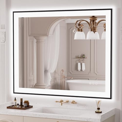 LOAAO 40"X32" LED Bathroom Mirror Black Framed | Anti-Fog, Dimmable, Memory Function, Tempered Glass, Lighted Vanity Mirror for Wall - size: 40"L x 32"W