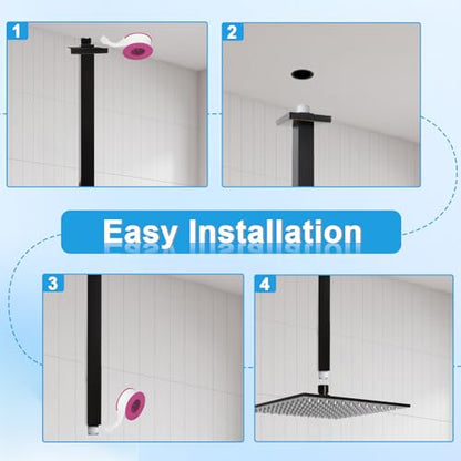 Ceiling Mount Rain Shower Head Extension Arm with Flange 20 Inches Square Straight Extender Extension Pipe Replacement, Long Shower Arm for High Ceiling,Oil-Rubbed Bronze - color: Oil Rubbed Bronze, style: 20inch