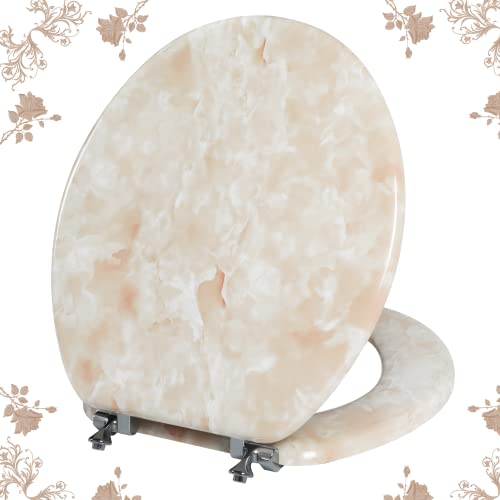 Round Toilet Seat Natural Wood Toilet Seat with Zinc Alloy Hinges, Easy to Install also Easy to Clean, Anti-pinch Marble Toilet Seat by Angol Shiold (Round, Beige Pink) - color: Beige Pink, size: Round-16.5“