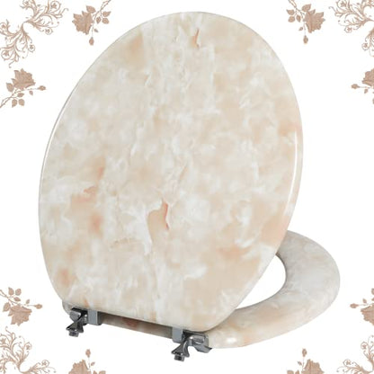 Round Toilet Seat Natural Wood Toilet Seat with Zinc Alloy Hinges, Easy to Install also Easy to Clean, Anti-pinch Marble Toilet Seat by Angol Shiold (Round, Beige Pink) - color: Beige Pink, size: Round-16.5“
