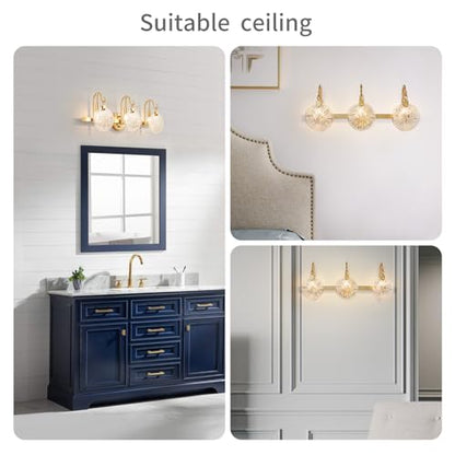 WUZUPS 3-Light Bathroom Light Fixture Over Mirror Morden Vanity Wall Sconces Clear Glass Shade for Bedroom Living Room, E12 Base, Brass Gold - color: Brass Gold, Glass shade