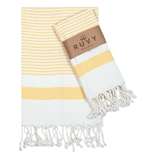Ruvy Home Basics Turkish Hand Towels for Bathroom Set of 2 | 18"x40", Cotton | Decorative Towel for Bathroom, Kitchen, Dishcloth, Tea, Yoga, Face, Gym - Yellow - color: Yellow, size: Modern - 2 Pack