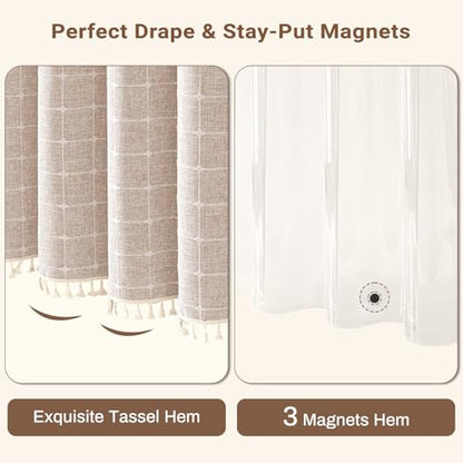 Taupe 3-in-1 Boho Linen Heavy Duty Shower Curtain with Liner, 72x72 | 330GSM Linen Blend, Waterproof Clear PEVA Liner, Heavy Duty Fabric, 12 Plastic Hooks, Rustic Bohemian Style, Machine Washable - color: Taupe With Liner, size: 72"W x 72"L (Pack of 1)