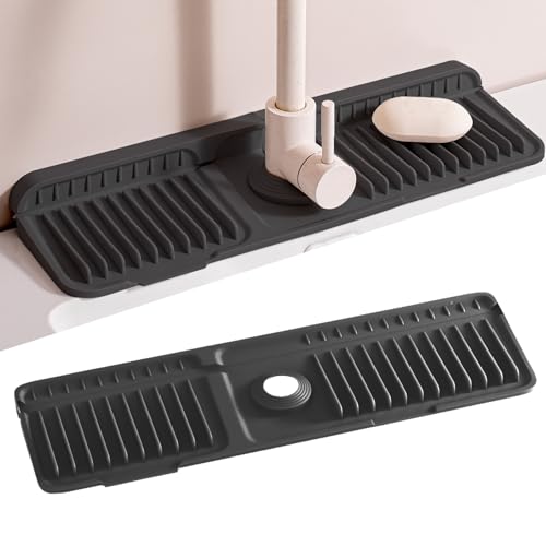 2026 New Silicone Sink Splash Guard, 7°Slope Fast Self-draining | Faucet Mat for Kitchen Sink, 7°Slope Fast Self-draining, Fast Drying Tidy Faucet Mat Splash Guard - color: (Black, 17.7x5.6 Inches)