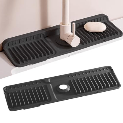 2026 New Silicone Sink Splash Guard, 7°Slope Fast Self-draining | Faucet Mat for Kitchen Sink, 7°Slope Fast Self-draining, Fast Drying Tidy Faucet Mat Splash Guard - color: (Black, 17.7x5.6 Inches)