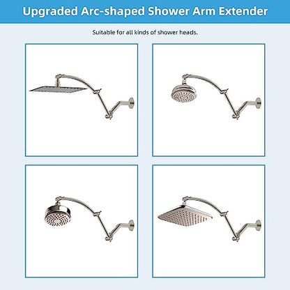 Hibbent Shower Head Extension Arm,16" Solid Brass Adjustable Extender with Lock Joint, Standard 1/2", Rise or Lower Rainfall and Fixed Shower Head,Height/Angle Adjustable Extension Arm, Brushed Nickel | Solid Brass Adjustable Shower Arm with Lock Joint, F