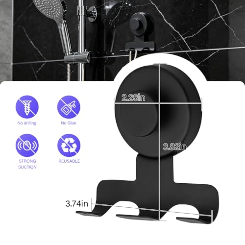 Shower Suction Razor Holder, Stainless Steel No-Drill Bathroom Hook | Reusable, Waterproof & Rustproof, Holds Up to 15 lbs – Fits Razors, Towels, Loofahs, Glass Doors & Tiles, Black 2-Pack - color: Black