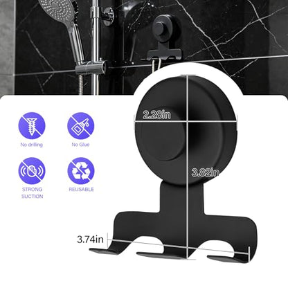Shower Suction Razor Holder, Stainless Steel No-Drill Bathroom Hook | Reusable, Waterproof & Rustproof, Holds Up to 15 lbs – Fits Razors, Towels, Loofahs, Glass Doors & Tiles, Black 2-Pack - color: Black
