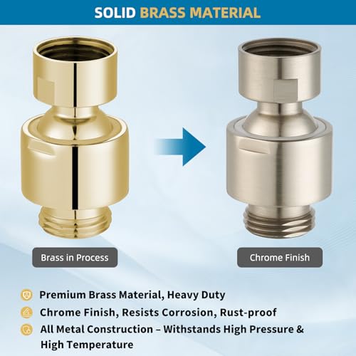 Hibbent All Metal Shower Head Swivel Ball Joint Adapter, Solid Brass Adjustable Shower Arm Connector, Shower Arm Extension, Showerhead Connector, Universal Showering Component, Brushed Nickel - color: Brushed Nickel