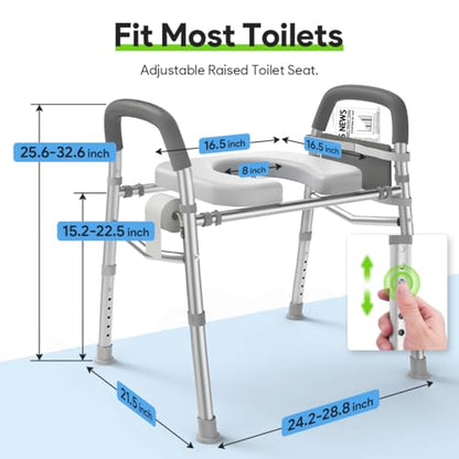 Raised Toilet Seat with Handles, Heavy Duty 400lb Medical Safety Frame, Bathroom Assist Toilet Seat Raiser for Seniors, Handicap, Disabled