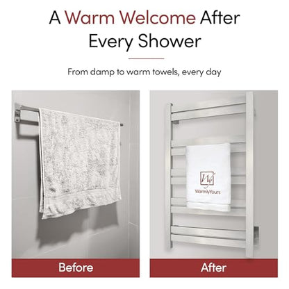 WarmlyYours Grande Heated Towel Rack, 10 Bars, Brushed Stainless Steel | Wall-mounted electric towel warmer rack and dryer, 120V hardwired, flat heated bars for towels and bathrobes - color: Brushed Stainless Steel, size: 10 Bars