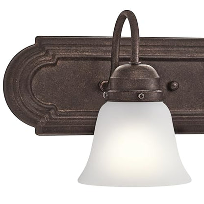 Kichler 5-Light Bathroom Vanity Light, Tannery Bronze | Damp-rated vanity light with satin etched glass (36" x 8" x 5"), 5339TZS - color: Tannery Bronze, size: 36"