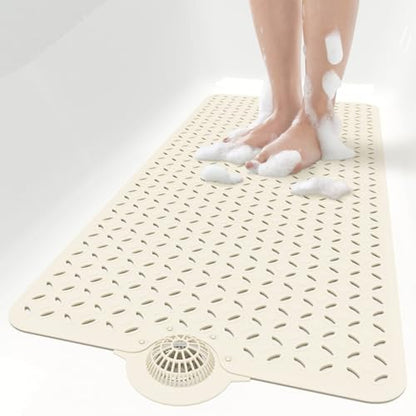 OTHWAY Bath Mat for Tub Non Slip: 39" X 17" Long Bathtub Mat with Hair Catcher│Big Drain Holes Shower Mats for Inside Shower│Machine Washable (Beige) - color: Beige