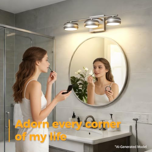 Vanity Light Fixture, 3-Light Brushed Nickel Bathroom Vanity Light with 5CCT, Dimmable Modern Wall Light for Mirror and Bathroom - size: 17.7 Inch Long