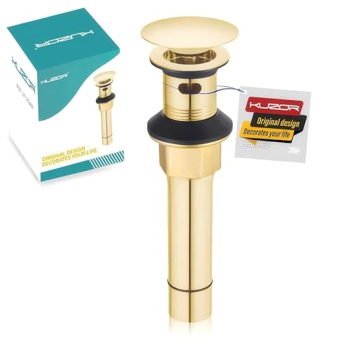 Brushed Gold Pop Up Bathroom Sink Drain with Overflow, 1 Pack | Bathroom sink stopper fits 1-5/8 to 2 in drain holes; 304 stainless steel for vanity and vessel sink drain - color: Gold, style: 1 PCS