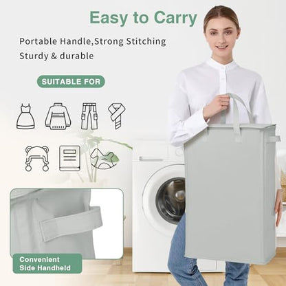 GOMAJI Slim Laundry Basket with Lid and Handles, Foldable Laundry Basket for Clothes, Clothes Hamper Easy to Carry, Dirty Hampers for Bedroom, Bathroom, Dorm, College, 12.7 Gallons(48L) - color: LIGHT GREY