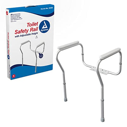 Dynarex Toilet Safety Rail Frames Your Toilet to Provide Safe Assistance is Height and Width Adjustable with a Weight Capacity of 300 pounds, Silver, 1 Adjustable Height Toilet Safety Rail