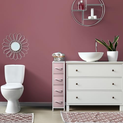 Sorbus Kids Narrow Dresser with 4 Drawers - Vertical Slim Storage Chest of Drawers with Steel Frame, Wood Top & Easy Pull Fabric Bins for Small Spaces, Closets, Bedroom, Bathroom & Laundry - color: Pink, style: 4 Drawer