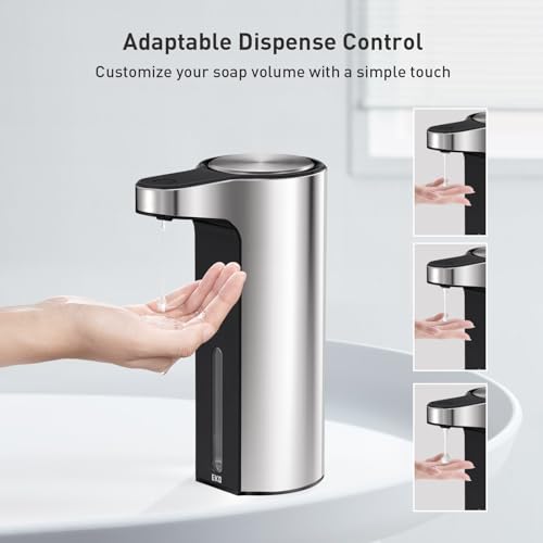 EKO Aroma Touchless Automatic Soap Dispenser for Kitchen and Bathroom, Liquid Hand Soap Dispenser, Water-Resistant and Rechargeable, 9 fl oz (Stainless) - color: Stainless Steel, size: 9 oz (Standard Rechargeable)