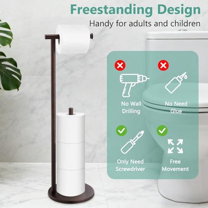 Free Standing Toilet Paper Holder Stand, Oil Rubbed Bronze Toilet Paper Holder with Storage for Jumbo Mega, Housen Solutions