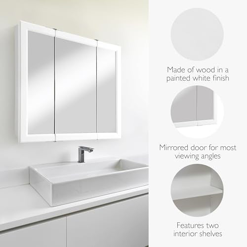 Design House Wyndham Tri-View Medicine Cabinet, 30", White | Wall Mount, Transitional, Wood, Bath, 545293-WHT - color: White, size: 30 in. W x 30 in. H