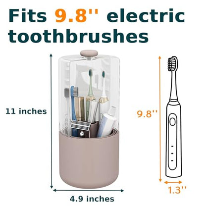 YOOLENS Toothbrush Holder with Cover 360 Rotating 4 Compartments Bathroom Toothpaste Electric Toothbrush Organizer, Pink - color: Pink