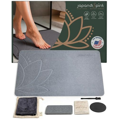 Stone Bath Mat, Diatomaceous Earth, Quick Dry - East Lotus | Non-Slip, Stone Bath Mats for Bathroom, Diatomite, 23.6"x15.4", Luxury Bath Mat - color: East Lotus
