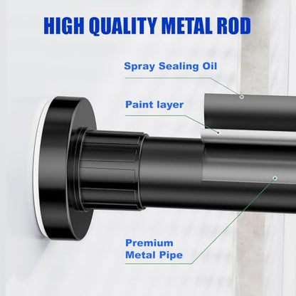 Ausemku Shower Curtain Rod 32-94 Inch Adjustable - 1 Inch Diameter Heavy Duty No drill Spring Tension Shower Rod, Non-Slip Rustproof Telescopic Rod for Bathroom, Black - color: Black, size: 32-94 Inches