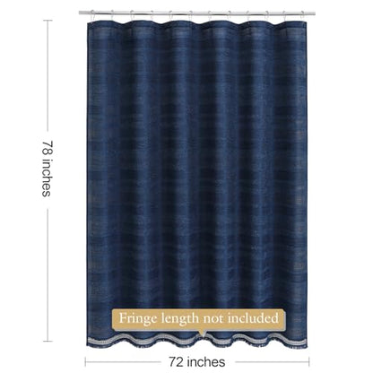 Long Boho Farmhouse Shower Curtain Set with Tassel, Linen Bohemian French Country Chic Bathroom Shower Curtain Set, Modern Striped Textured Shower Curtain 72x78 - Navy Blue - color: Navy, size: 72"W x 78"L (Pack of 1)